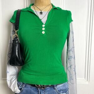 Banana Republic Green short sleeve sweater vest with button up neckline XS